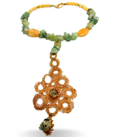 Handcrafted Fusion necklace with aventurine and citrine stones and 24K gold-plated copper