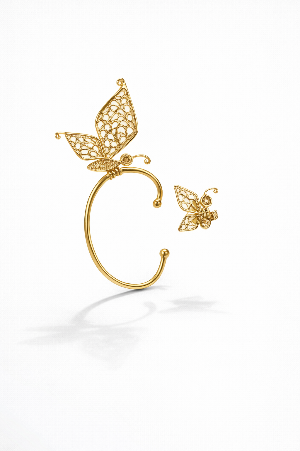 Butterfly Earcuff & Earring | 24K Gold-Plated Filigree Handcrafted butterfly ear cuff and earring in 24K gold-plated bronze and copper filigree