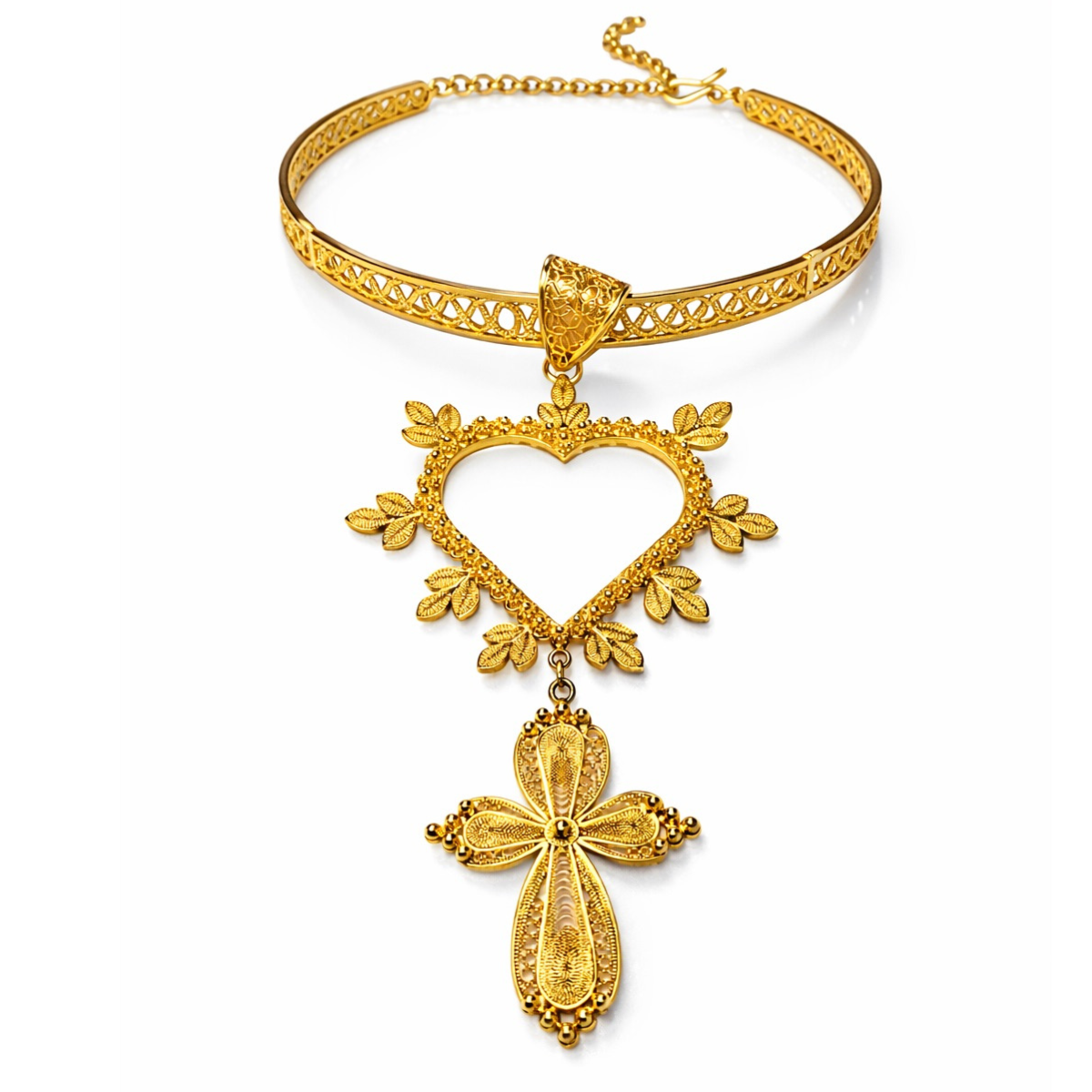 Handcrafted Rebirth choker in 24K gold-plated bronze and copper filigree