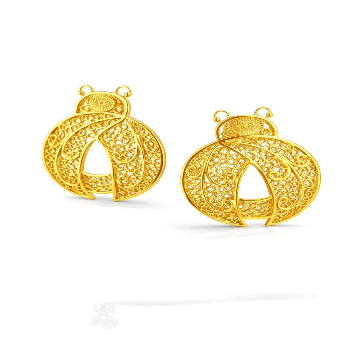 Handcrafted Messengers of Abundance earrings in 24K gold-plated bronze and copper filigree